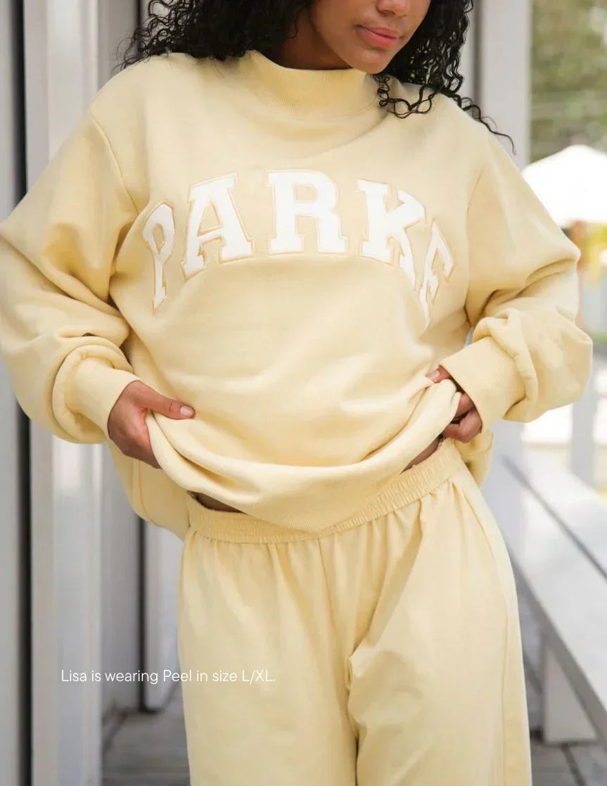 Parke | Varsity Mockneck Pastel Yellow with White Letters