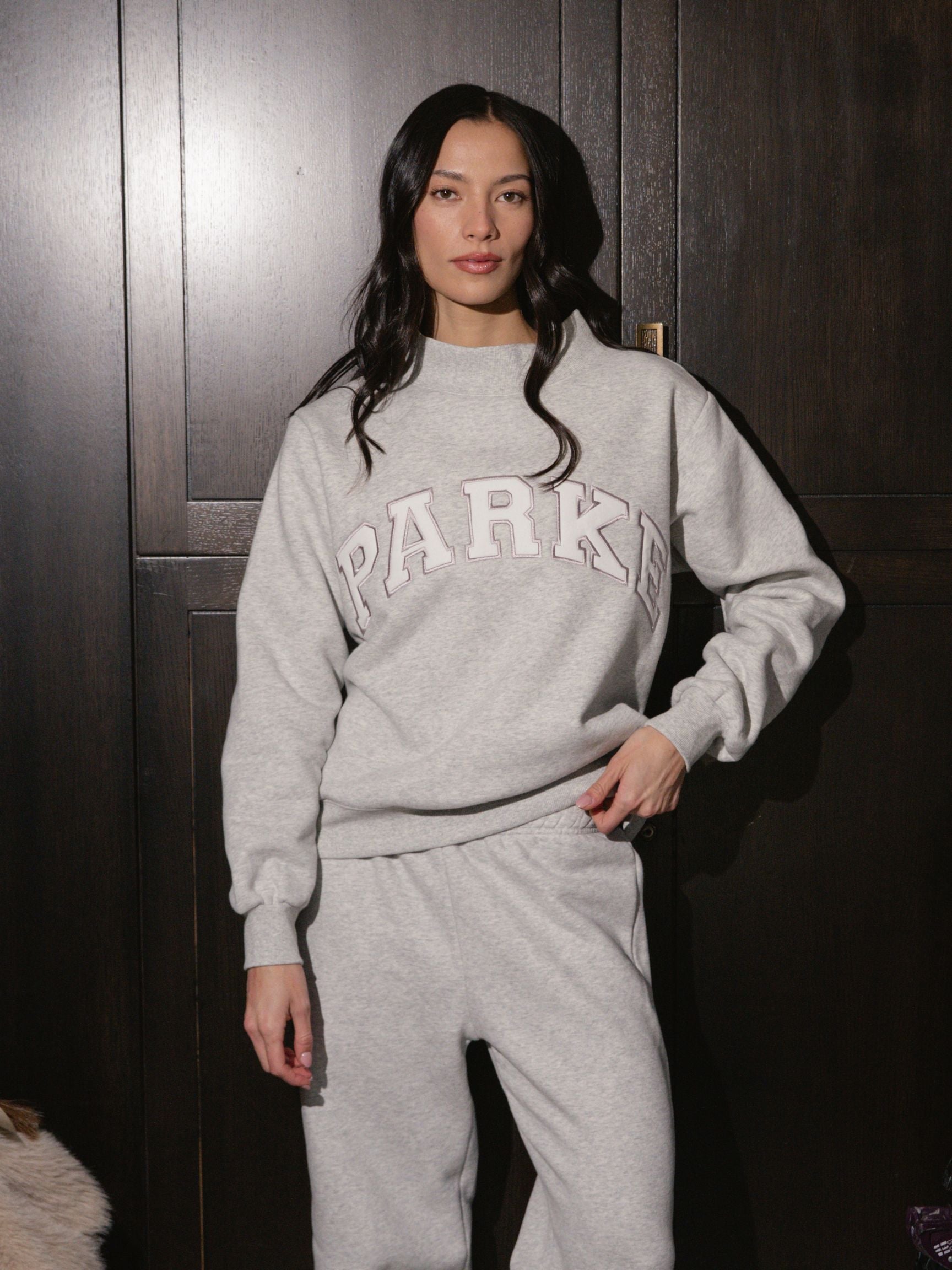 Parke | Varsity Mockneck Metallic Grey with White Letters