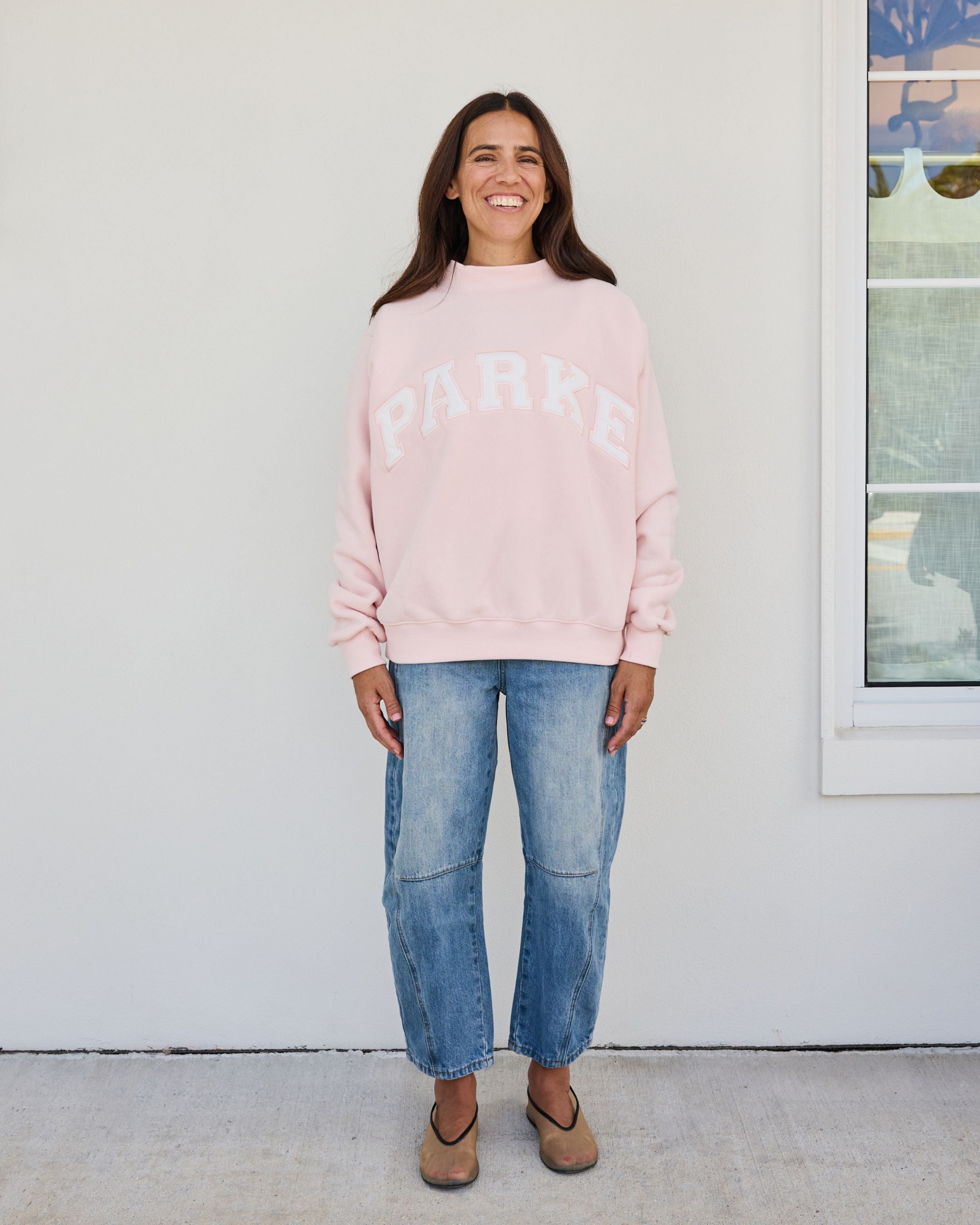 Parke | Varsity Mockneck Rose with Mocha Letters