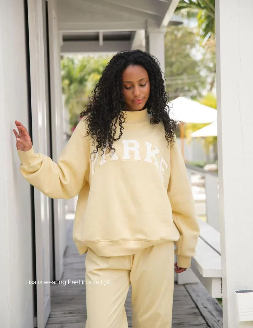 Parke | Varsity Mockneck Pastel Yellow with White Letters