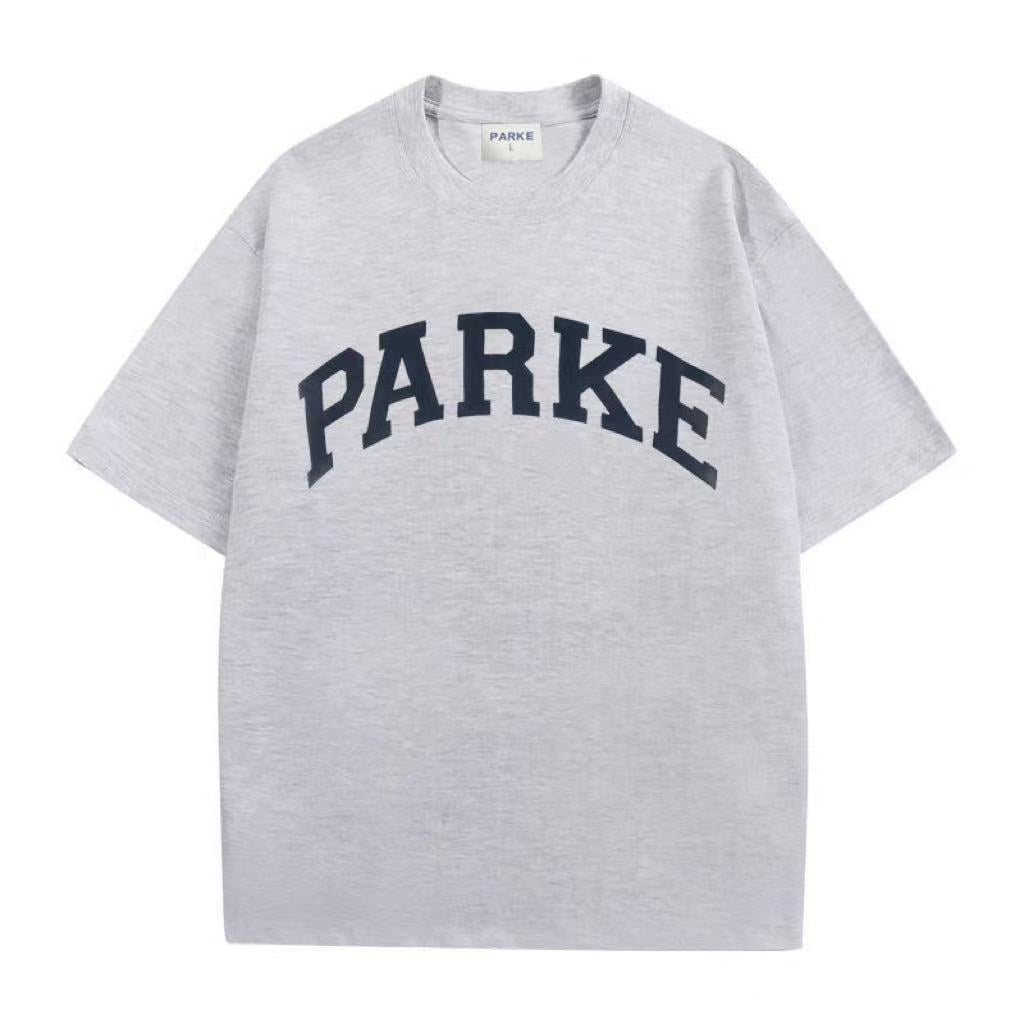 Parke | Varsity Tee Grey with Blue Outlined Letters