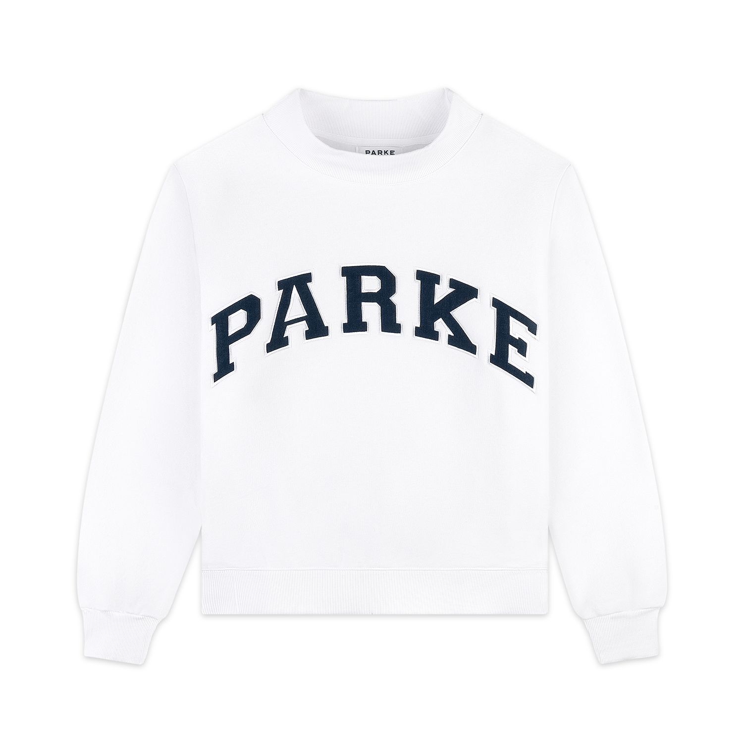 Parke | OG Varsity Mockneck White with Denim Letters